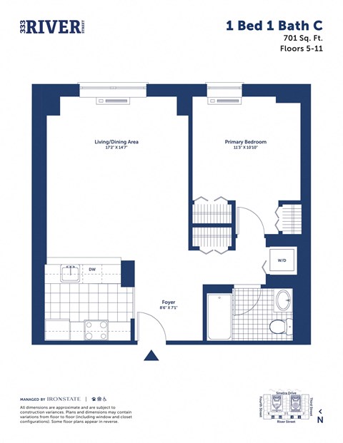 a floor plan of a unit with a bedroom and a bathroom
